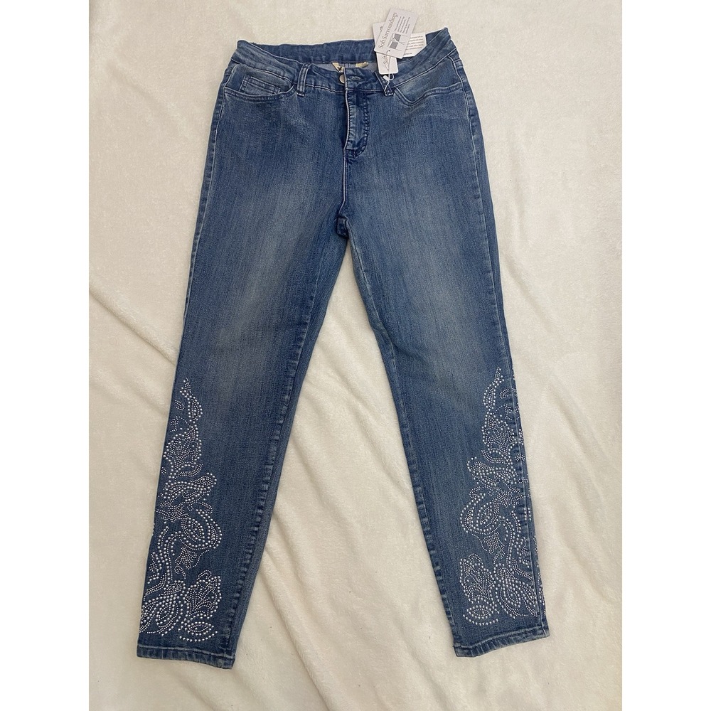 Soft Surroundings NWT Womens Riley Embellished Studded Denim Ankle Jeans‎ Sz 10